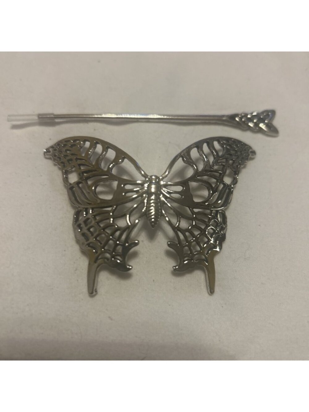 Butterfly Hair Pin Barrette with Coordinated Hair Slide Shine Silver Metal New